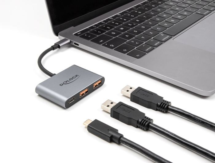 Delock 3 Port USB Hub 10 Gbps mit USB Type-C™ zu 1 x USB Type-C™ + 2 x USB Typ-A