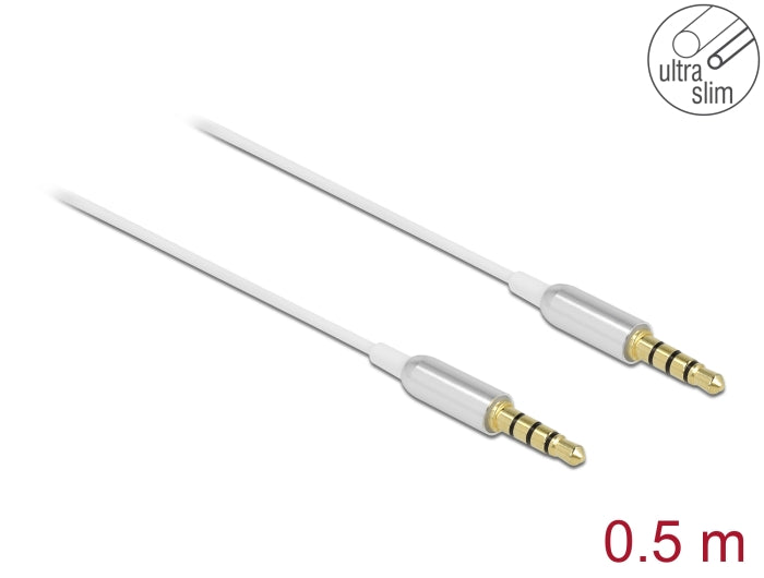 Delock Klinkenkabel 3,5 mm 4 Pin Stecker zu Stecker Ultra Slim 0,5 m weiß