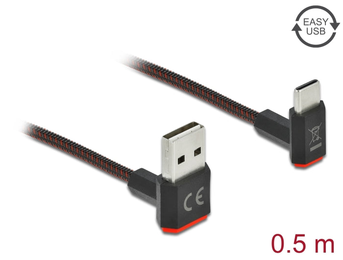Delock EASY-USB 2.0 Kabel Typ-A Stecker zu USB Type-C™ Stecker gewinkelt oben / unten 0,5 m schwarz