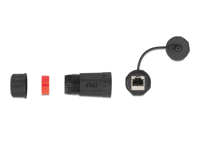 Delock Kabelverbinder RJ45 Buchse zu RJ45 Buchse Cat.6A mit Gehäuse und Verschlusskappe wasserfest
