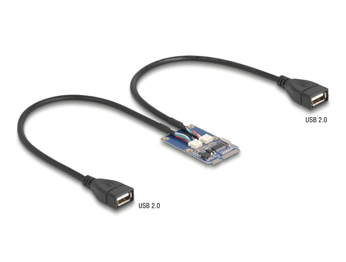 Delock Mini PCIe Adapter full size zu 2 x USB 2.0 Typ-A Buchse 30 cm