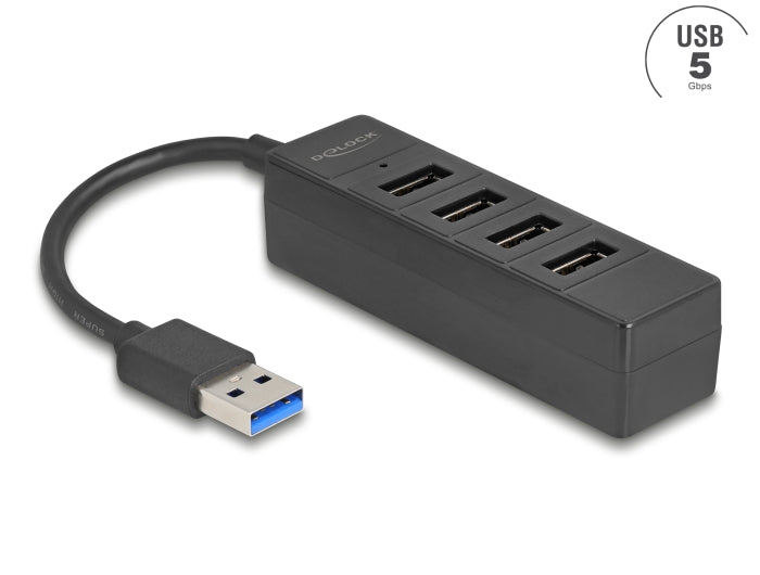 Delock USB Hub 4 Port USB 5 Gbps mit 4 x USB Typ-A Buchse schwarz