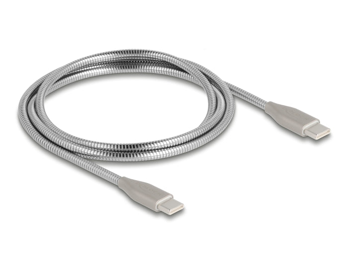 Delock USB-C™ Kabel USB 2.0 mit Metallmantel USB Type-C™ Stecker zu Stecker PD 3.0 60 W 1 m silber