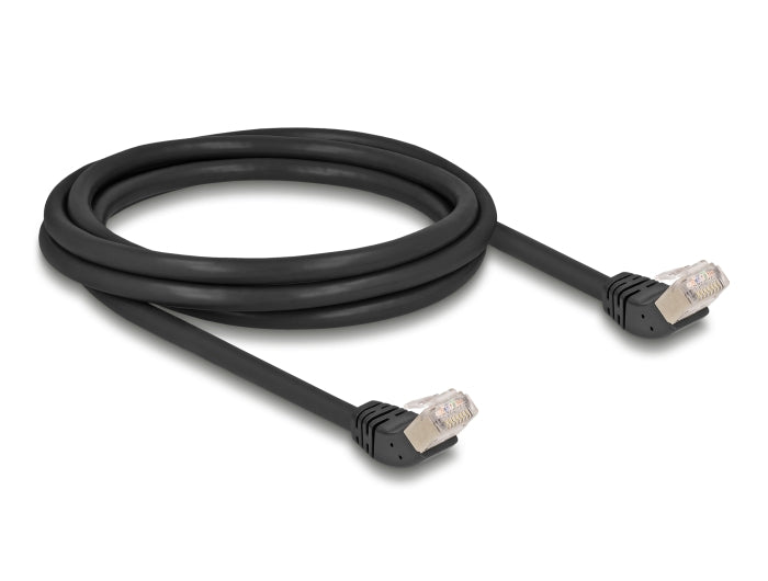 Delock RJ45 Netzwerkkabel Cat.6A S/FTP 45° nach oben gewinkelt 2 m schwarz