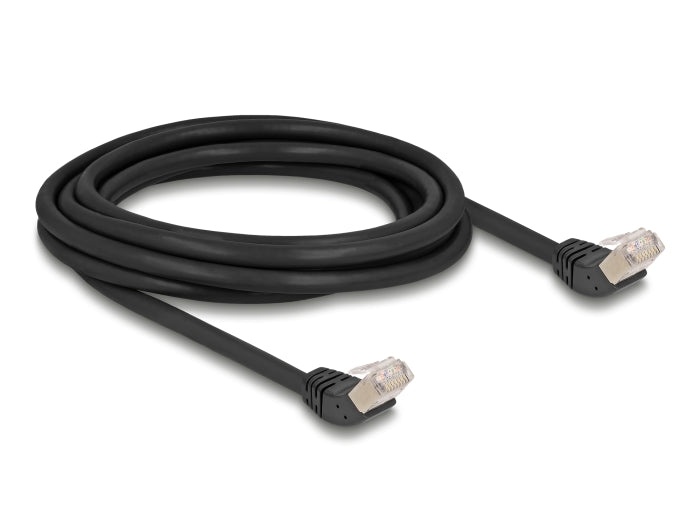 Delock RJ45 Netzwerkkabel Cat.6A S/FTP 45° nach oben gewinkelt 3 m schwarz