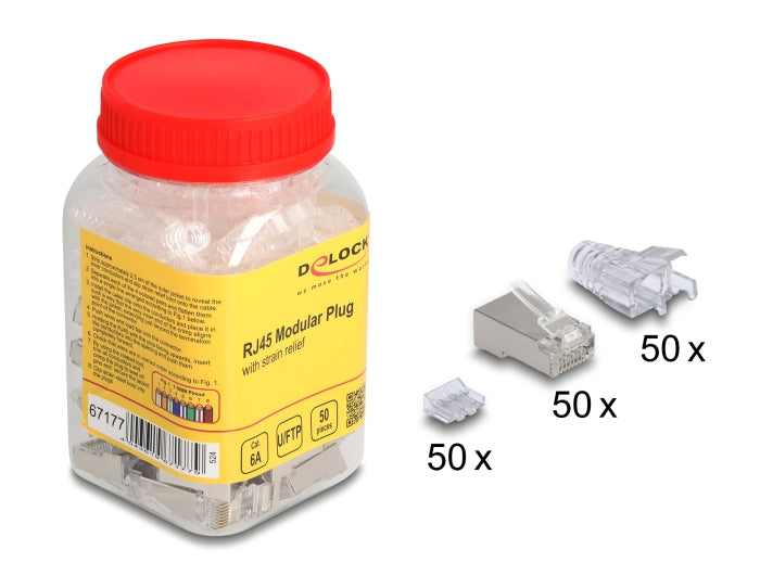 Delock RJ45 Modularer Stecker Cat.6A mit Knickschutztülle transparent 50er Set