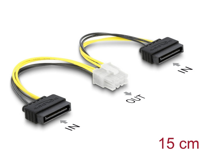 Delock Stromkabel 2 x SATA 15 Pin Stecker zu 8 Pin EPS Stecker 15 cm