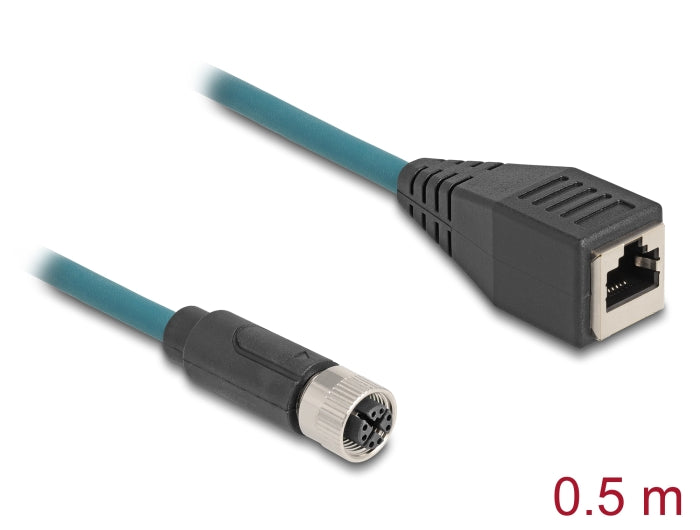 Delock M12 Adapterkabel X-kodiert 8 Pin Buchse zu RJ45 Buchse 50 cm