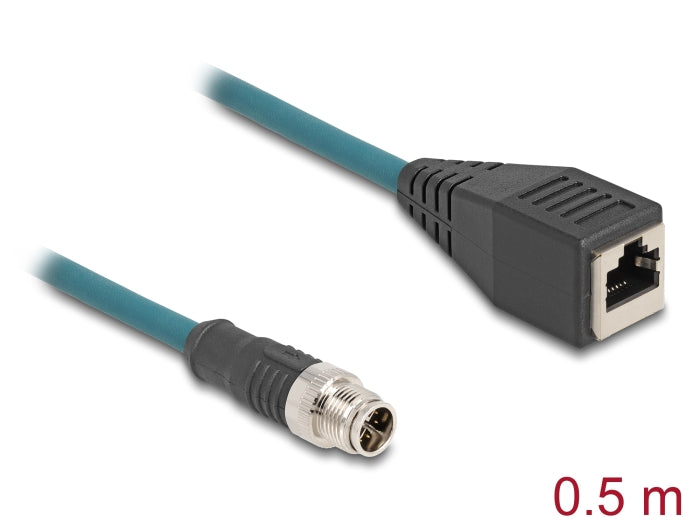 Delock M12 Adapterkabel X-kodiert 8 Pin Stecker zu RJ45 Buchse 50 cm