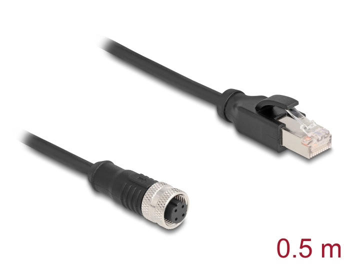 Delock M12 Adapterkabel D-kodiert 4 Pin Buchse zu RJ45 Stecker 50 cm
