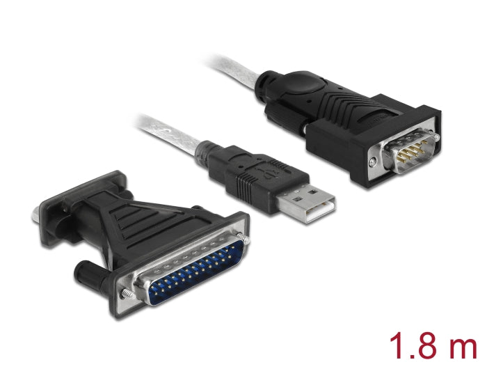 Delock Adapter USB 2.0 Typ-A > 1 x Seriell DB9 RS-232 + Adapter DB25