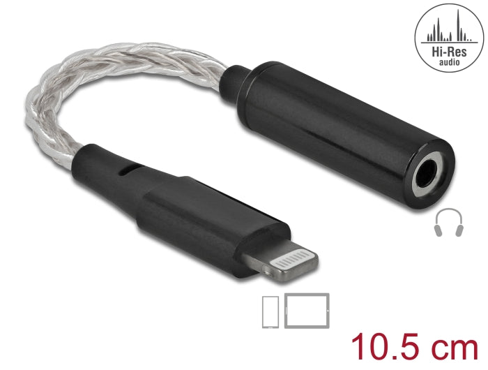 Delock Audio Adapter 8 Pin Lightning™ Stecker DAC 24 Bit/48 kHz Hi-Res zu 3,5 mm 4 Pin Klinkenbuchse 10,5 cm