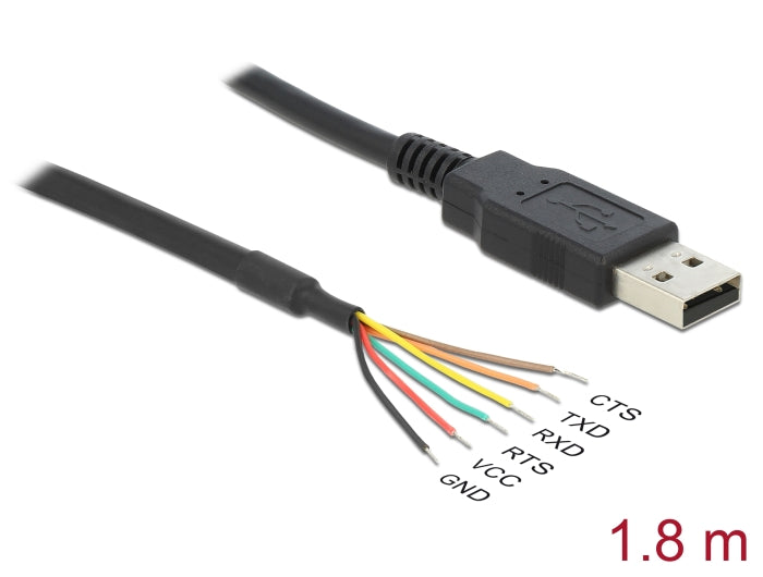 Delock USB 2.0 zu Seriell TTL (3,3 V) Konverter mit 6 offenen Kabelenden 1,8 m