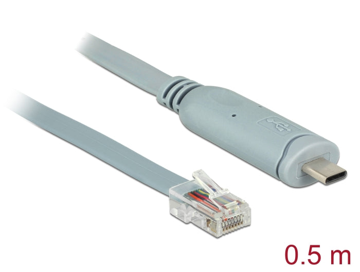 Delock Adapter USB 2.0 Type-C™ Stecker > 1 x Seriell RS-232 RJ45 Stecker 0,5 m grau