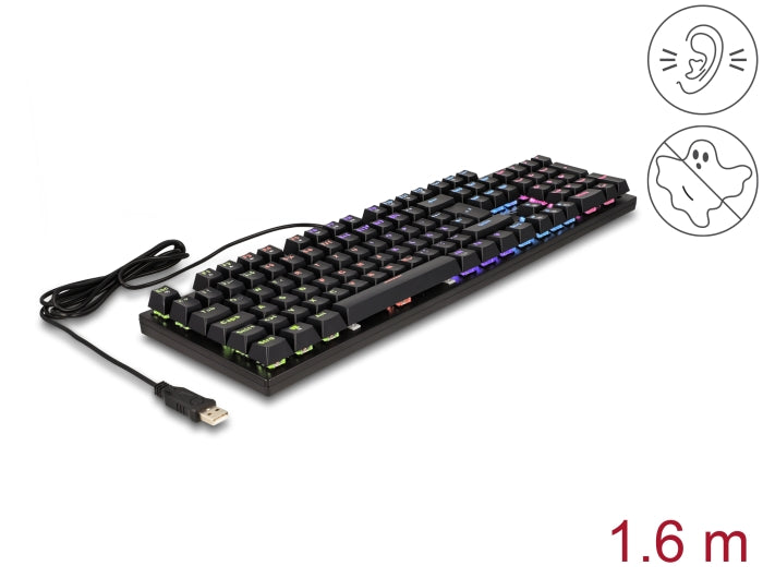 Delock Mechanische USB Gaming Tastatur kabelgebunden 1,6 m schwarz mit RGB Beleuchtung