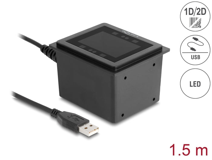 Delock USB Barcodescanner 1D und 2D kabelgebunden für den stationären Einbau - German Version