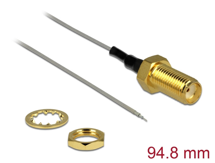 Delock Antennenkabel SMA Buchse zum Einbau > offenes verzinntes Kabelende 1,37 94,8 mm, Gewindelänge 10 mm