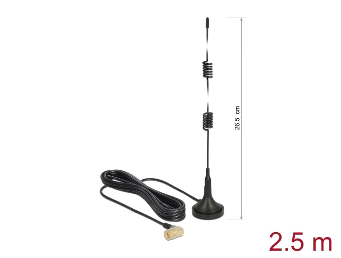 Delock LTE Antenne SMA Stecker 90° 2,5 dBi starr omnidirektional mit magnetischem Standfuß und Anschlusskabel RG-174 2,5 m outdoor schwarz