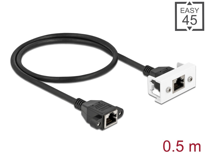 Delock Netzwerk Verlängerungskabel für Easy 45 Modul S/FTP RJ45 Buchse zu RJ45 Buchse Cat.6A 50 cm schwarz / weiß