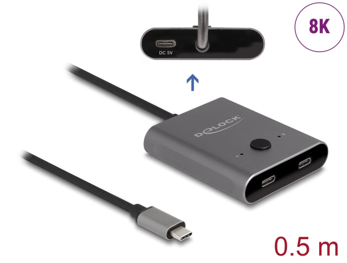 Delock USB 10 Gbps USB Type-C™ Switch 2 auf 1 bidirektional 8K