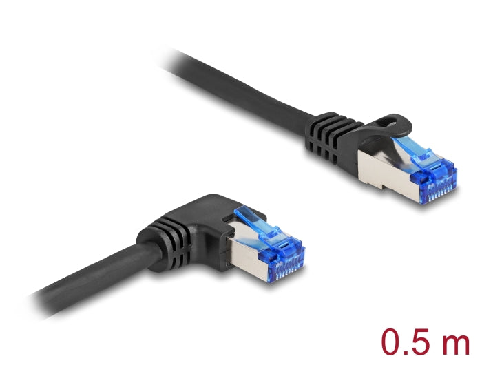 Delock RJ45 Netzwerkkabel Cat.6A S/FTP gerade / rechts gewinkelt 0,5 m schwarz