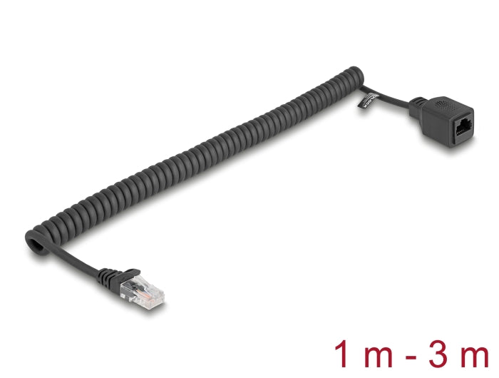 Delock RJ45 Spiralkabel Stecker zu Buchse Cat.5e UTP 1 m bis 3 m schwarz