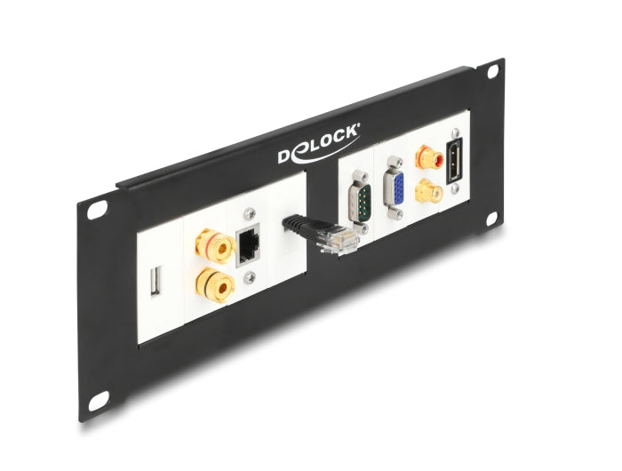 Delock Easy 45 10″ Patchpanel Ausschnitt 2 x 90,5 x 45,2 mm, 2 HE, schwarz