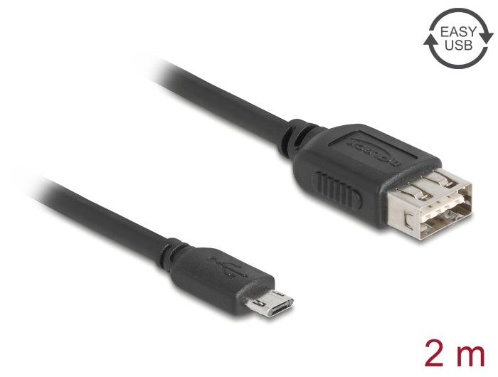 Delock USB 2.0 Kabel EASY USB Typ Micro-B Stecker zu EASY USB Typ-A Buchse 2 m