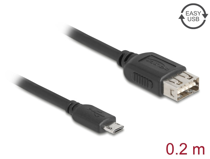 Delock USB 2.0 Kabel EASY USB Typ Micro-B Stecker zu EASY USB Typ-A Buchse 0,2 m