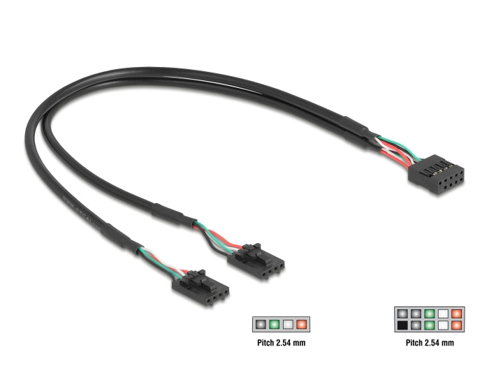 Delock Kabel USB 2.0 Pfostenbuchse 2,54 mm 10 Pin zu 2 x USB 2.0 Pfostenbuchse 2,54 mm 4 Pin 30 cm