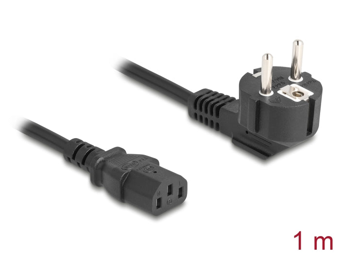 Delock Netzkabel PC Schutzkontaktstecker CEE 7/7 90° gewinkelt auf C13 Buchse, 1 m, 3 x 0,75 mm² schwarz