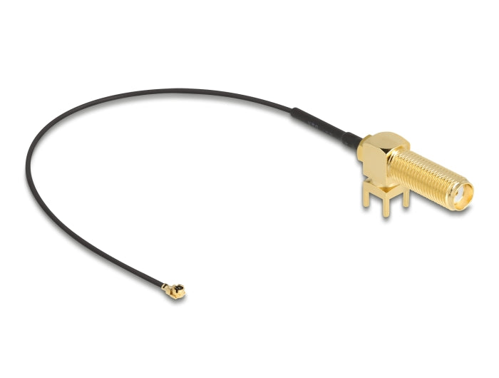 Delock Antennenkabel SMA 90° PCB Buchse zum Einbau zu I-PEX Inc., MHF® I Stecker 1.13 15 cm Gewindelänge 15 mm