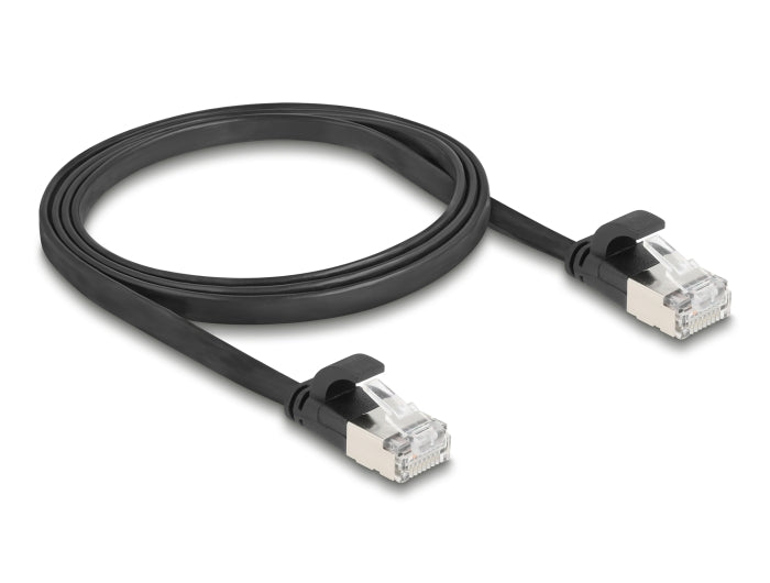 Delock RJ45 Flachband Patchkabel Stecker zu Stecker Cat.6A U/FTP 1 m schwarz