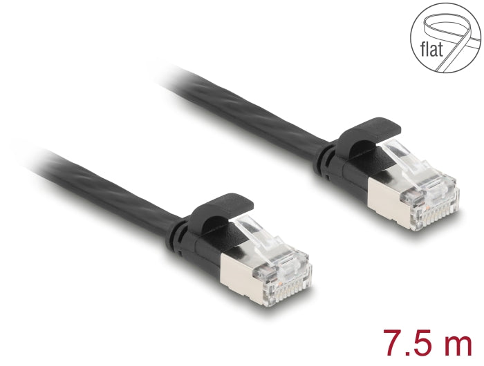 Delock RJ45 Flachband Patchkabel Stecker zu Stecker Cat.6A U/FTP 7,5 m schwarz