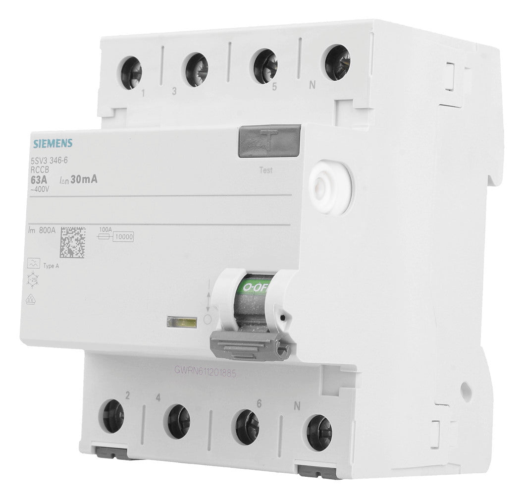 SIEMENS FI-Schutzschalter A 4p 440V 63A 5SV3346-6 0,03A 4TE REG 10kA 1kA/stoß
