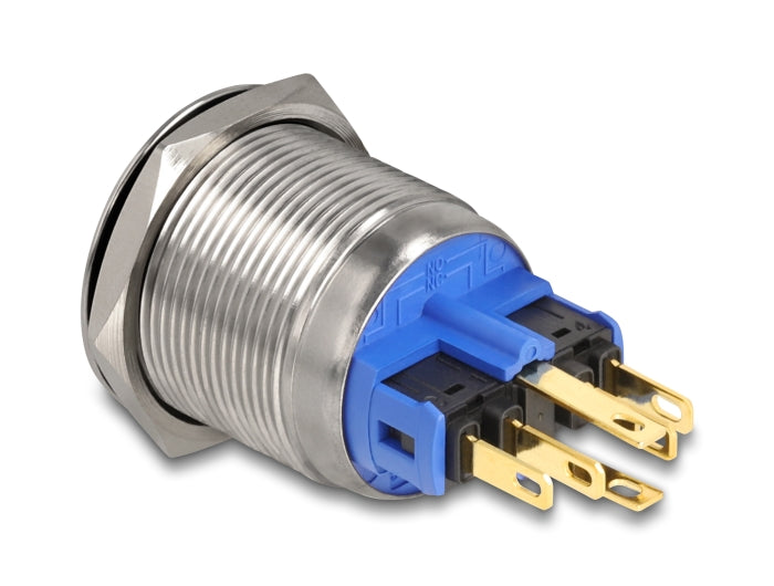 Delock Druckschalter zum Einbau 22 mm 6 x Lötanschluss LED weiß Powersymbol + Ring
