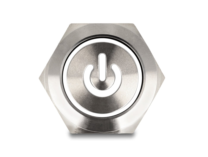 Delock Druckschalter zum Einbau 22 mm 6 x Lötanschluss LED weiß Powersymbol + Ring