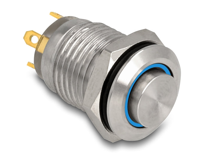 Delock Drucktaster zum Einbau 12 mm 4 x Lötanschluss LED tastend blau