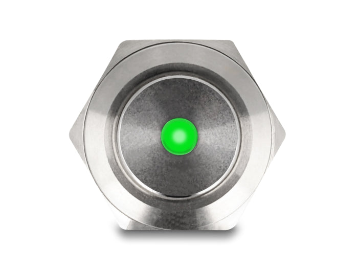Delock Drucktaster zum Einbau 12 mm 4 x Lötanschluss LED grüner Punkt tastend