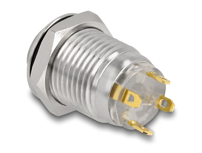 Delock Drucktaster zum Einbau 12 mm 4 x Lötanschluss LED rot Powersymbol tastend