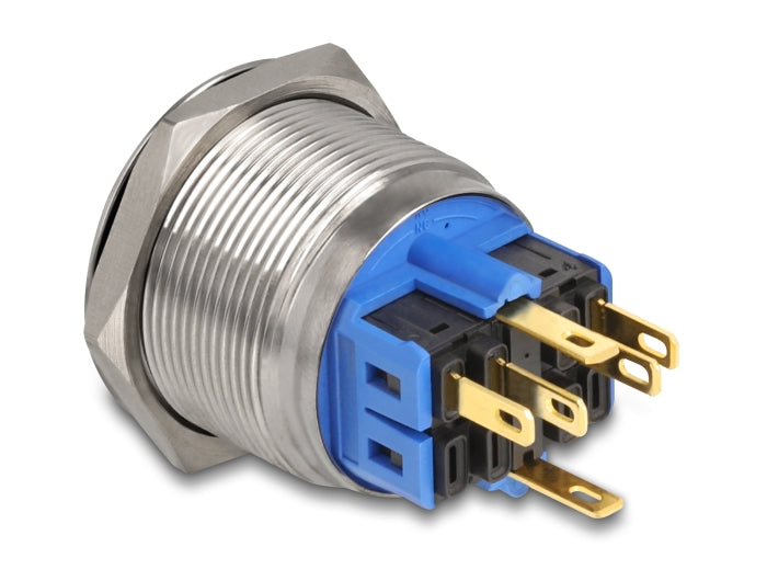 Delock Drucktaster zum Einbau 25 mm 6 x Lötanschluss LED rot tastend Powersymbol + Ring
