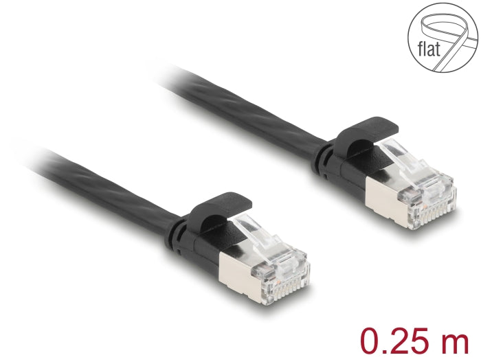 Delock RJ45 Flachband Patchkabel Stecker zu Stecker Cat.6A U/FTP 0,25 m schwarz