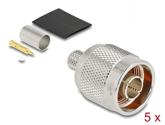 Delock N Stecker zum Crimpen LMR 300 mit passendem Schrumpfschlauch - 5 Stück
