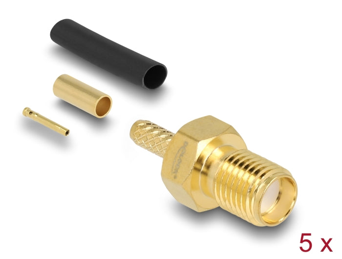 Delock SMA Buchse zum Crimpen RG-174 / RG-316 mit passendem Schrumpfschlauch - 5 Stück