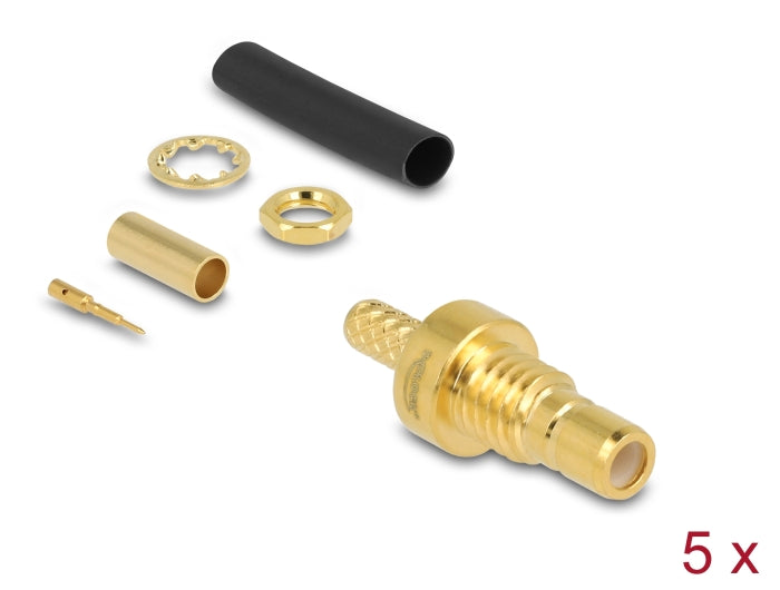 Delock SMB Buchse zum Crimpen RG-174 / RG-316 mit passendem Schrumpfschlauch - 5 Stück