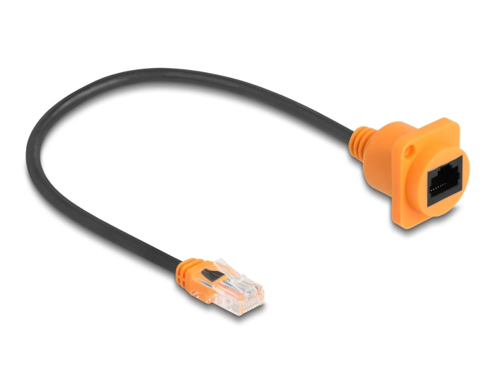 Delock D-Typ RJ45 Kabel Stecker zu Buchse Cat.5e UTP orange / schwarz 30 cm