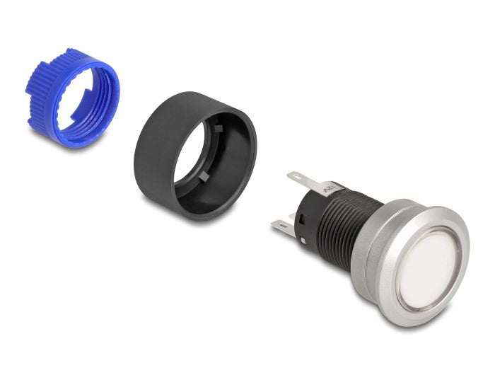 Delock Drucktaster zum Einbau 22 mm 5 x Lötanschluss Taster flach Kunststoff LED weiß