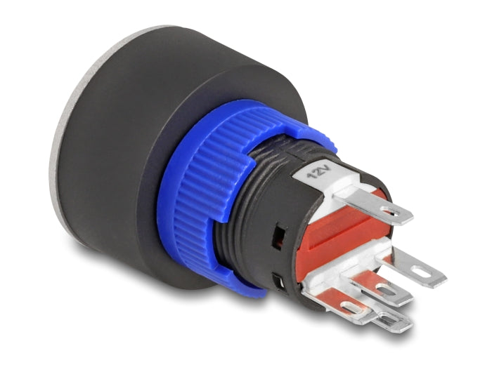 Delock Drucktaster zum Einbau 22 mm 5 x Lötanschluss Taster flach Plastik LED rot