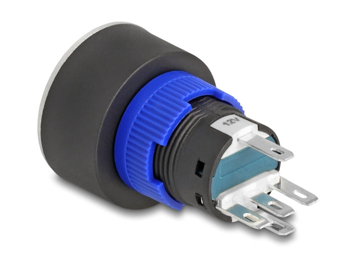 Delock Drucktaster zum Einbau 22 mm 5 x Lötanschluss Taster flach Kunststoff LED grün