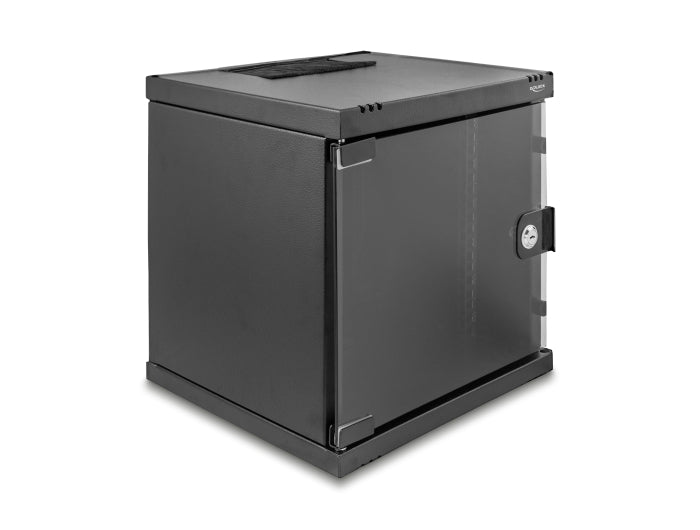 Delock 10″ Netzwerkschrank 6 HE mit Glastür zur Stand- oder Wandmontage, 240 mm Tiefe, Traglast 30 kg, 330 x 312 x 300 mm, schwarz